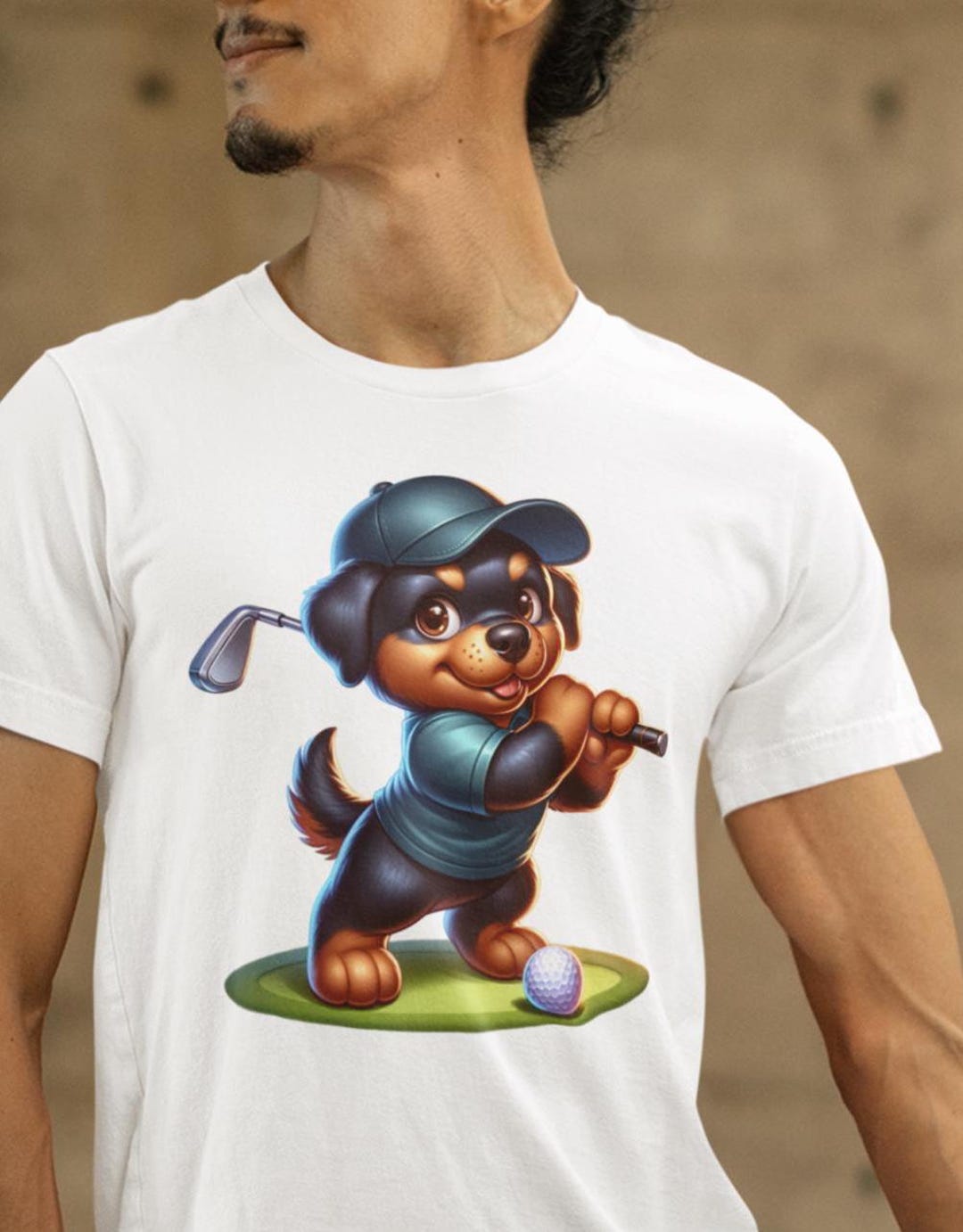 Cute Cartoon Rottweiler Golf Tee Shirt, Funny Golf Dog Tshirt, Unisex ...