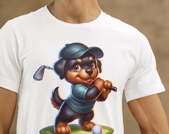 Maglietta da golf con Rottweiler dei cartoni animati: maglietta con grafica divertente per cani