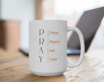 Tazza con acronimo PRAY: tazza devozionale per la preghiera cristiana