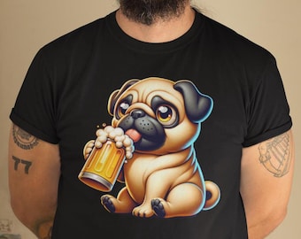 Maglietta divertente con birra a forma di carlino, regalo carino per gli amanti dei cani, maglietta per gli amanti degli animali, maglietta unisex divertente, abbigliamento casual per tutti i giorni