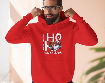 Felpa con cappuccio natalizia divertente: felpa per feste "Hold My Drank Santa"