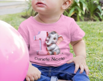 Maglietta personalizzata con elefante per il primo compleanno del tuo bambino: completo per neonati