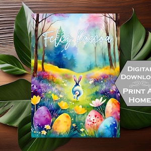 Afdrukbare kaart - Feliz Páscoa - Portugese Happy Easter-kaart - Digitale download