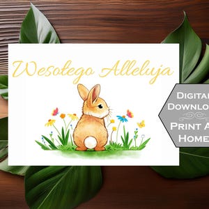 Cartão para impressão - Wesołego Alleluja - Cartão de coelho da Páscoa polonês - Download digital