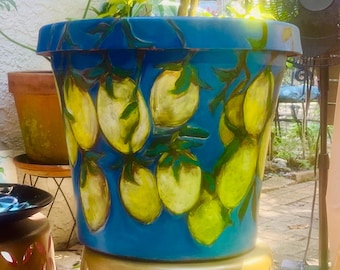 Vaso per fiori di limone Meyer dipinto a mano