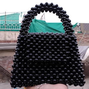 Handcrafted Artisan Luxe Black Pearl Beaded Bag – Timeless Elegance and Versatile for Women of All Ages, Perfect for Every Occasion