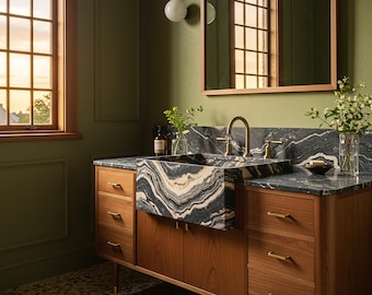 Picasso Marble Farmhouse Style Marble Sink and Base with Natural Stone Countertop, Luxury Stone Sink for Bathroom Vanity M4F77