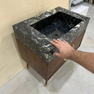 Picasso Marble Sink Vanity: Wooden Base, Custom Stone Bathroom Decor M4F008 image 2