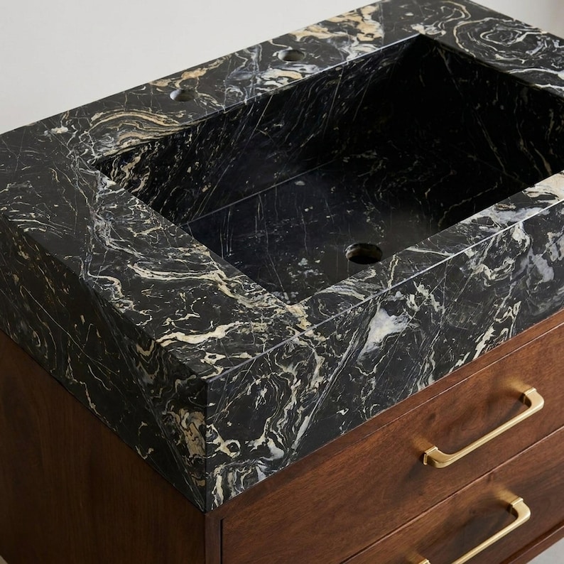 Picasso Marble Sink Vanity: Wooden Base, Custom Stone Bathroom Decor M4F008 image 15