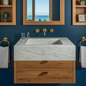 Carrara Marble Wall-Mount Bathroom Sink: Modern Floating Vanity M4F049