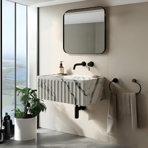 Lavabo Aurora da Parete in Marmo Carrara– Scultura in Pietra Italiana per Bagni Moderni di Lusso