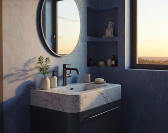 Carrara Marble Wall Mount Sink: Modern Bathroom Vanity, Polished Stone Basin
