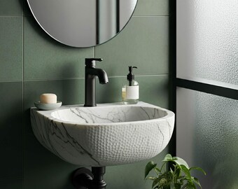 Compact Handcrafted Carrara Marble Sink  – Small Size, Big Charm