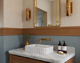 Carrara Marble Vanity Top Sink with Fluted Basin, White Marble Bathroom Sink for Modern Bathroom Interior Design M4F74