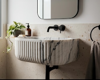 Lavabo in marmo di Carrara d'ispirazione romana: eleganza senza tempo con design a coste profonde M4S056