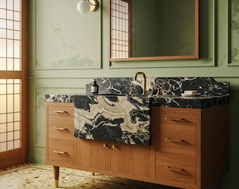 Picasso Marble Farmhouse Vanity with Marble Sink and Base, Natural Stone Countertop for Luxury Bathroom Decoration M4F73