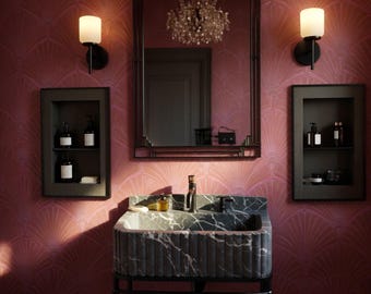 Fluted Black Marble Sink: Wall Mounted Bathroom Vanity Vessel