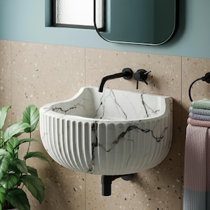 Lavabo da Parete in Marmo Calacatta - Bacino Scanalato per Bagni di Lusso e Toilette Moderne