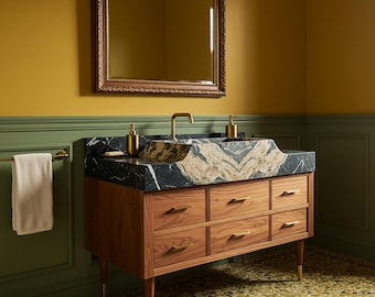 Picasso Marble Bathroom Vanity with Farmhouse Style Stone Sink and Base, Luxury Marble Sink for Interior Design M4F76