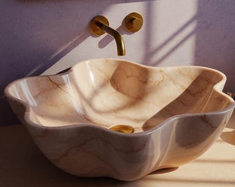 Pink Violet Marble Bathroom Sink: Elegant Stone Vessel Basin