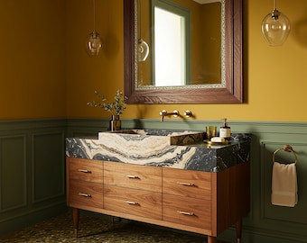 Picasso Marble Farmhouse Vanity with Stone Sink Vessel, Marble Bathroom Vanity for Luxury Interior Design Decor M4F69
