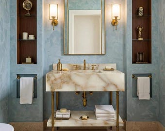 Calacatta Gold Marble Wall-Mounted Sink: Modern Bathroom Vanity, Natural Stone Basin M4M012