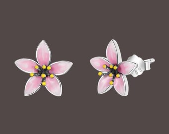 Cherry Blossom Earrings, Cherry Blossom Flower Earrings, Sterling Silver 925, Dainty Cherry Blossom Earrings, Flower Lover Gift Idea