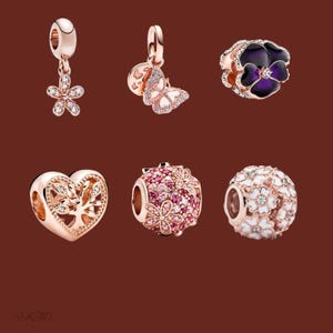 Rose Gold Plated Charms, Gold Flower Charm, Gold Butterfly Charm, Rose Gold Plated Over S925 Silver, Charm for Mum, Fits Original Bracelet