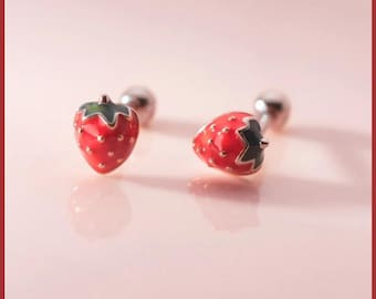 Strawberry Earrings, Sterling Silver Strawberry Earrings, Fruit Earrings, Strawberry Stud Silver Earrings, Gift For Her, Fruit Stud Earrings