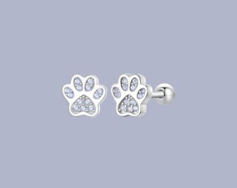 Dog paw Earrings, Paw Print Earrings, Sterling Silver 925, Dainty Silver Dog Paw Earrings, Dog Lover Paw Print Gift Idea