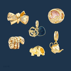 Gold Plated Charm, Rose Charm, Gold Plated Over S925 Silver, Charm for Mum, Snake Charm, Heart Charm, Fits Original Bracelet