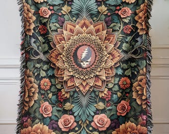 Grateful Dead Stealie and Roses Woven Blanket