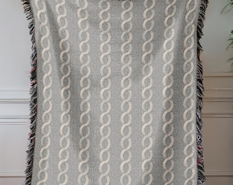 Modern Chain Design, Neutral Colors Woven Throw Blanket