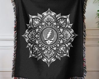 Rose Mandala Grateful Dead Stealie Woven Blanket