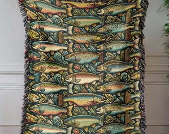 Colorful Trout Pattern Woven Blanket
