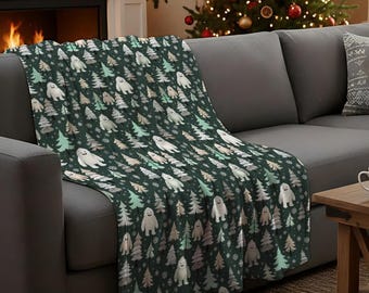 Personalized Winter Yeti Plush Blanket, Soft Fleece Throw