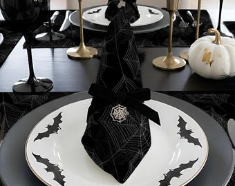 Spooky Halloween Cobwebs Table Cloth Napkins - Set of 4