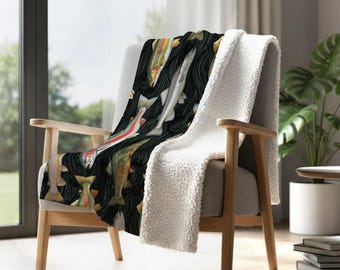 Trout Fish Sherpa Fleece Blanket: Cozy Lake House Cabin Decor