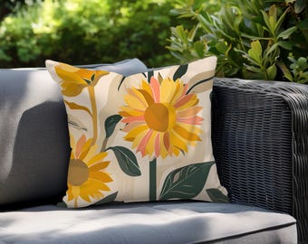 Abstract Sunflower Outdoor Pillow: Water-Resistant Patio Garden Decor