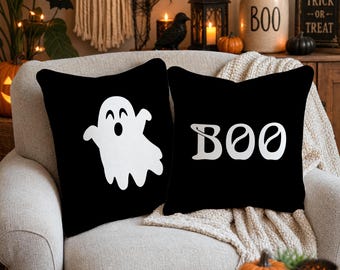 Ghost and BOO Halloween Throw Pillow | Spooky Gothic Decor