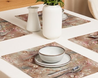 Cherry Blossom Placemat Set: Chinoiserie Floral Print, Set of 4