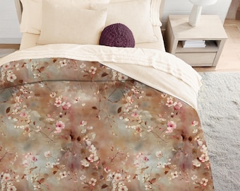 Funda nórdica con diseño de flor de cerezo: ropa de cama de microfibra con estampado floral abstracto