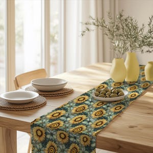 Sunflower Table Runner, Elegant Home Decor, Cottage Kitchen Table Linen, Boho Dining Accessory, Perfect for Gatherings, Weddings