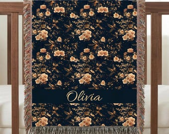 Manta tejida con estampado de flores de cerezo: Personalización opcional