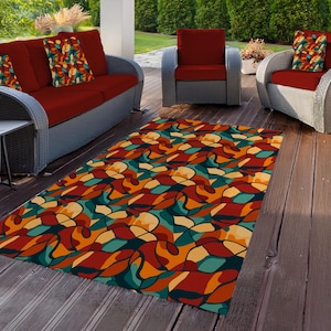 Vibrant Outdoor Rug, Colorful Patio Mat, Garden Decor, Boho Style Rug, Picnic Accessory, Outdoor Living Essentials