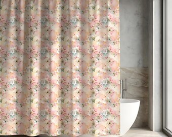 Cortina de ducha con estampado de flores de cerezo en acuarela