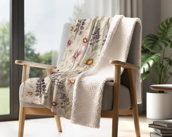 Personalized Wildflower Fleece Sherpa Blanket - Custom Soft Throw