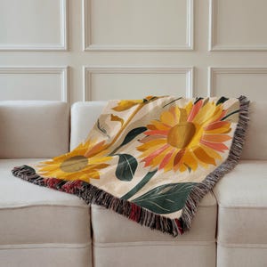 Sunflower Woven Cotton Blanket: Boho Floral Tapestry Throw