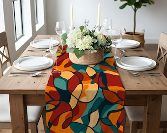 Colorful Abstract Table Runner: Modern Dining Decor, Cotton or Polyester