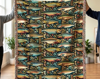 Colorful Trout Pattern Woven Blanket